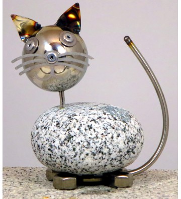 Wackelkopfkatze klein ca. 14 cm hoch aus Granit und Edelstahl