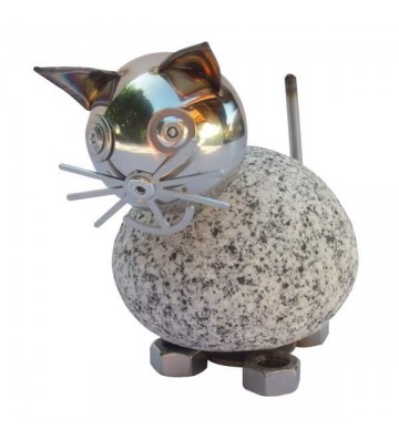 Wackelkopfkatze klein ca. 14 cm hoch aus Granit und Edelstahl