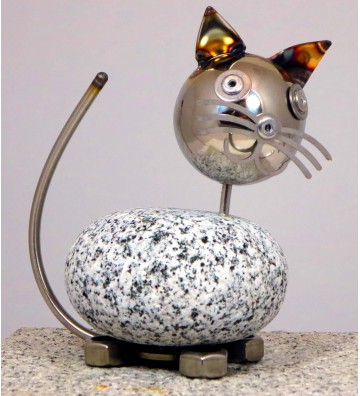 Wackelkopfkatze klein ca. 14 cm hoch aus Granit und Edelstahl