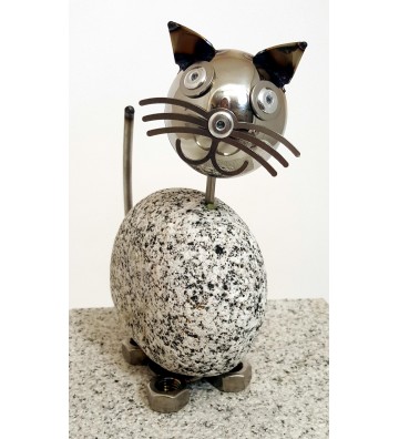 Wackelkopfkatzen klein 2-er Set je ca. 14-17 cm hoch aus Granit und Edelstahl