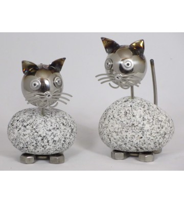 Wackelkopfkatzen klein 2-er Set je ca. 14-17 cm hoch aus Granit und Edelstahl