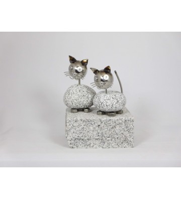 Wackelkopfkatzen klein 2-er Set je ca. 14-17 cm hoch aus Granit und Edelstahl