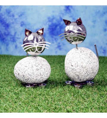 Wackelkopfkatzen klein 2-er Set je ca. 14-17 cm hoch aus Granit und Edelstahl