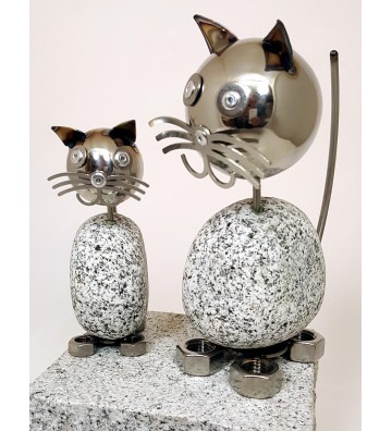 Wackelkopfkatzen 2-er Set Katze groß und klein ca. 20 & 14cm hoch aus Granit und Edelstahl